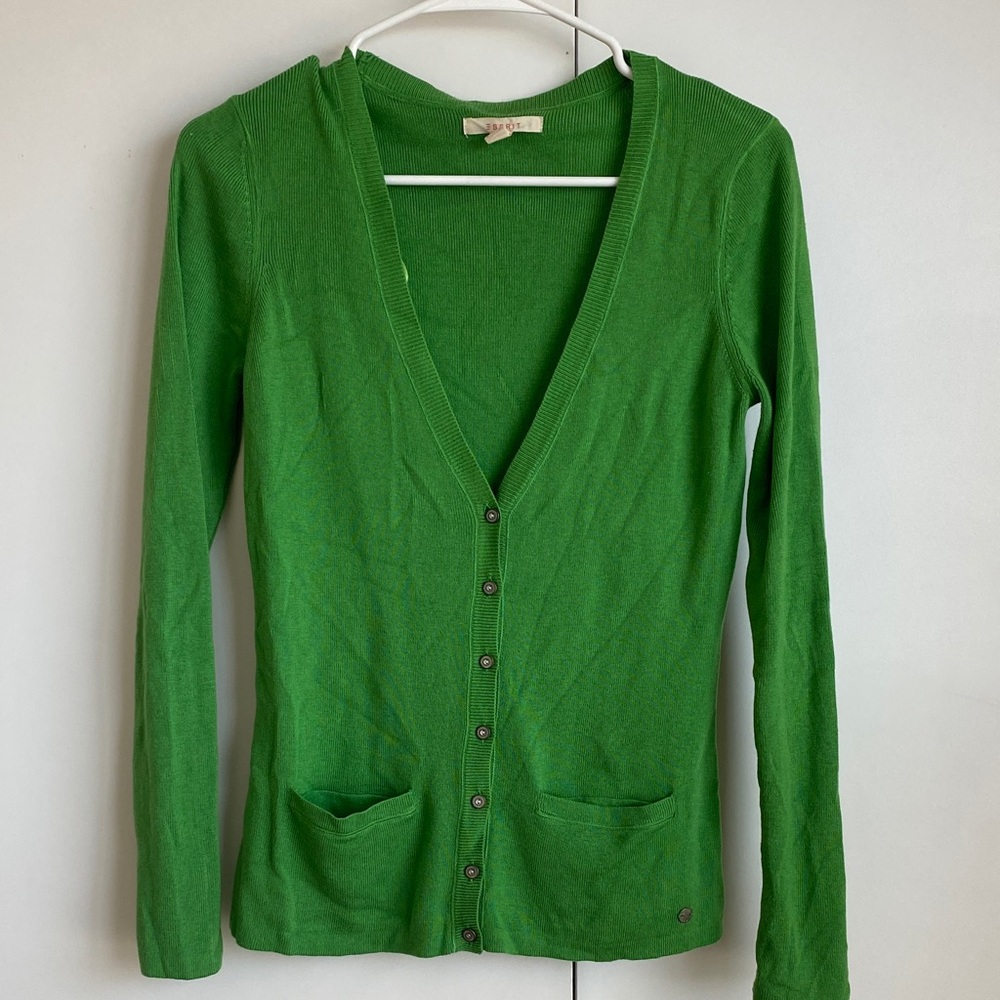 Green V-Neck Button-Up Cardigan Women's Sweater